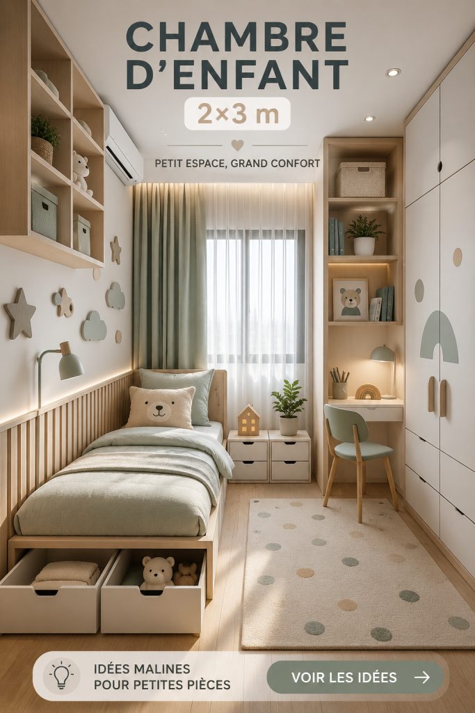 Aménagement d'une chambre d'enfant de 2x3m avec des solutions de rangement créatives