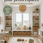 Chambre d'enfant aménagée de manière stylée et pratique dans un petit espace, avec des couleurs douces et un rangement optimisé
