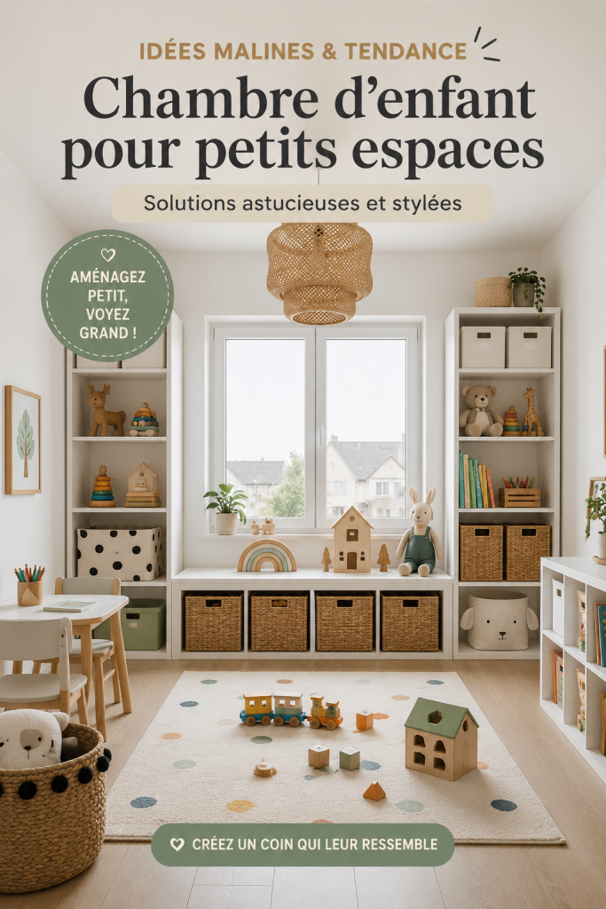 Chambre d'enfant aménagée de manière stylée et pratique dans un petit espace, avec des couleurs douces et un rangement optimisé