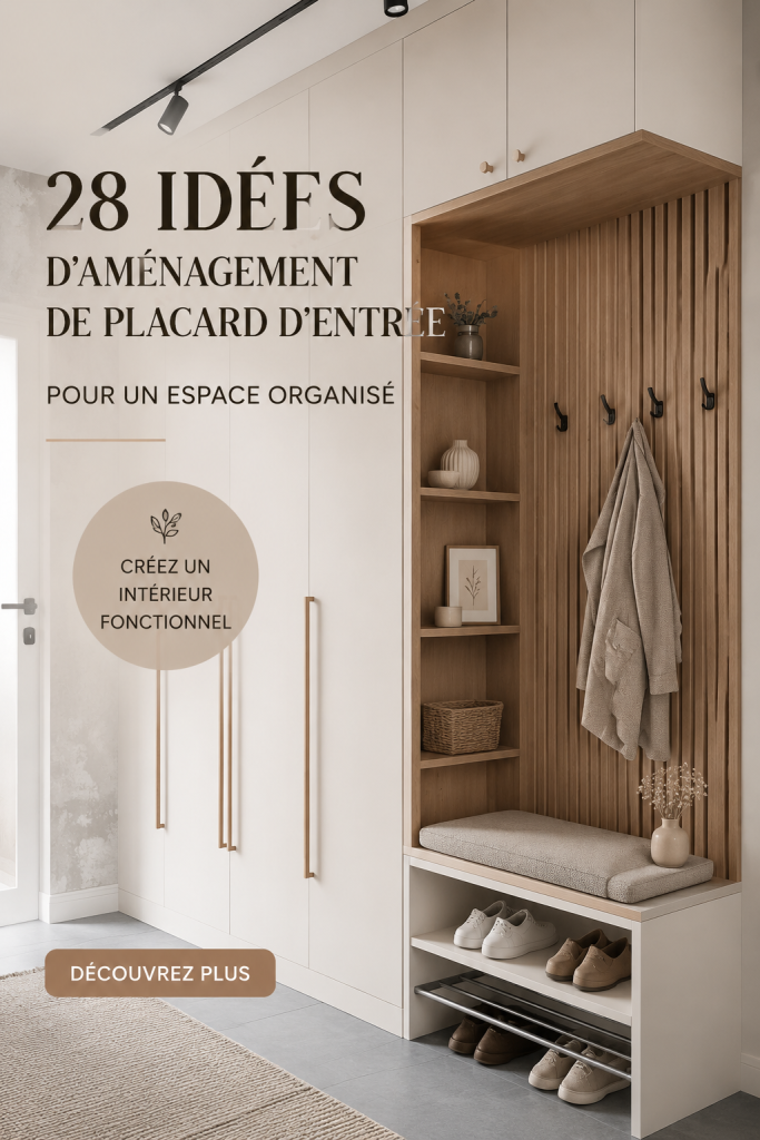 Aménagement d'un placard d'entrée organisé avec étagères et accessoires