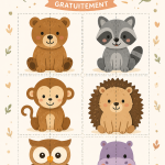 Aperçu de différents animaux à imprimer et découper pour les enfants.
