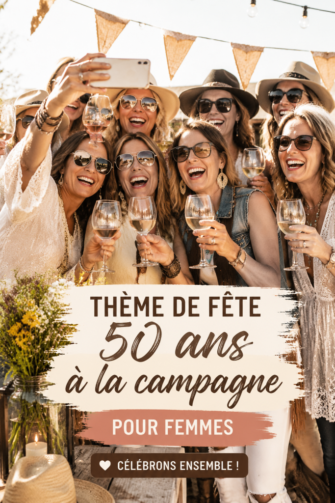 Fête en plein air avec décoration country pour un anniversaire féminin de 50 ans.