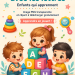 Des enfants jouant avec des lettres de l'alphabet colorées