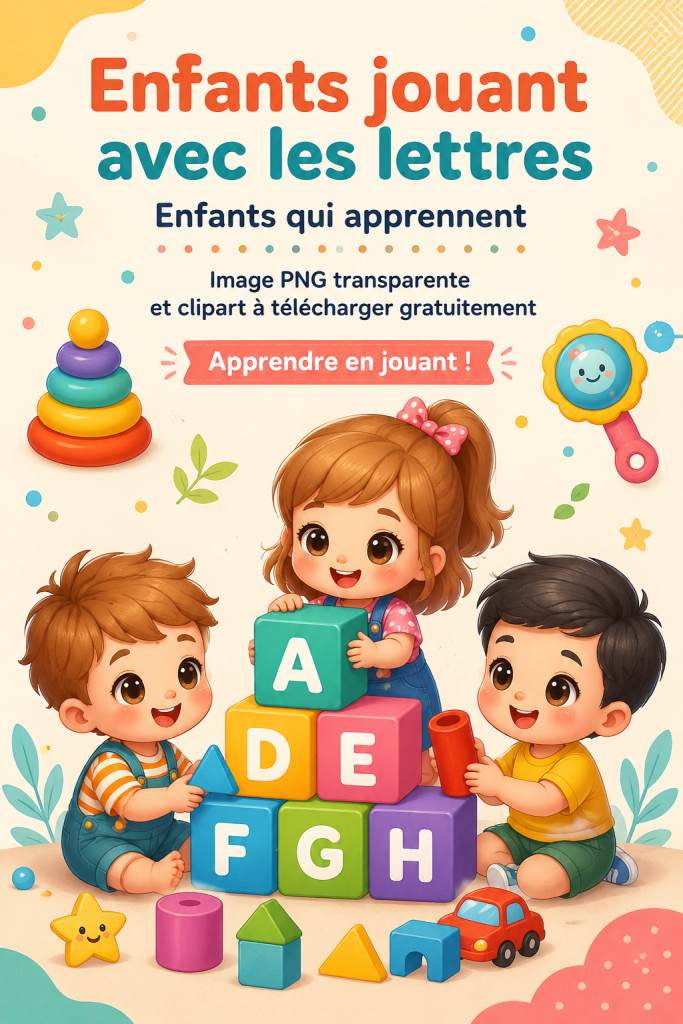 Des enfants jouant avec des lettres de l'alphabet colorées