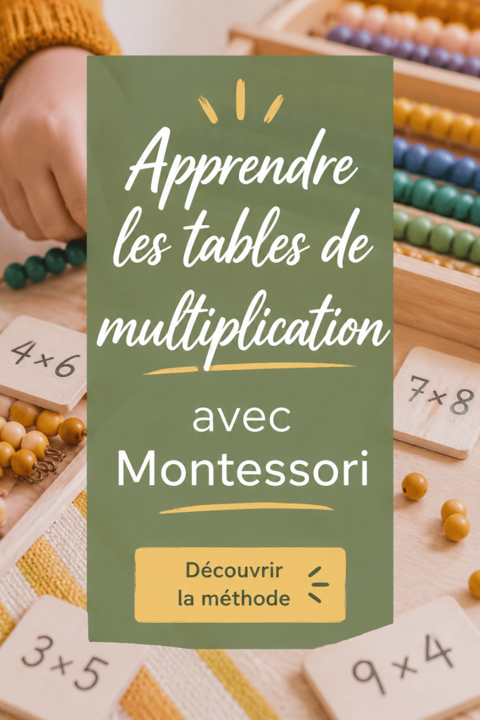 Enfant utilisant des outils Montessori pour apprendre les tables de multiplication.