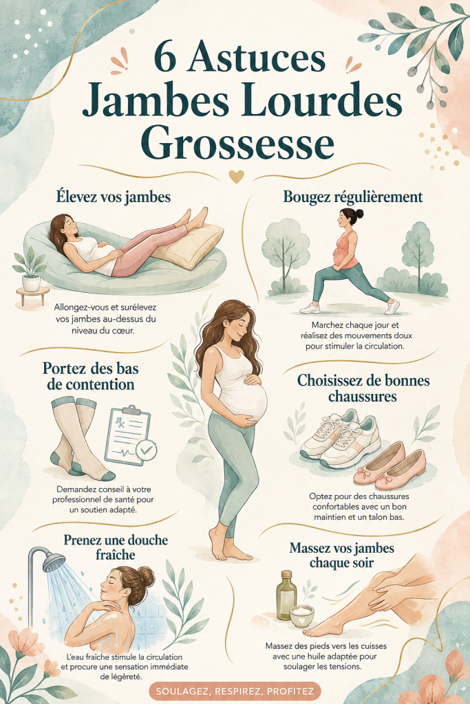 Femme enceinte se reposant avec des jambes surélevées pour soulager la sensation de lourdeur