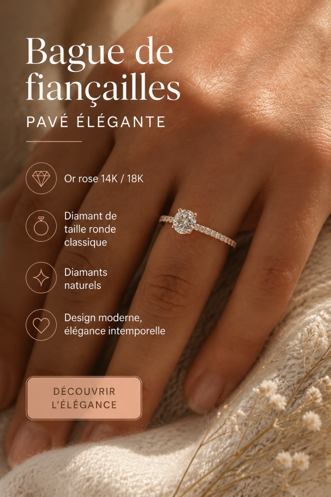 Bague de fiançailles classique en or rose avec diamant naturel.