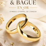 Bague de fiançailles en or avec un design élégant sur fond neutre.