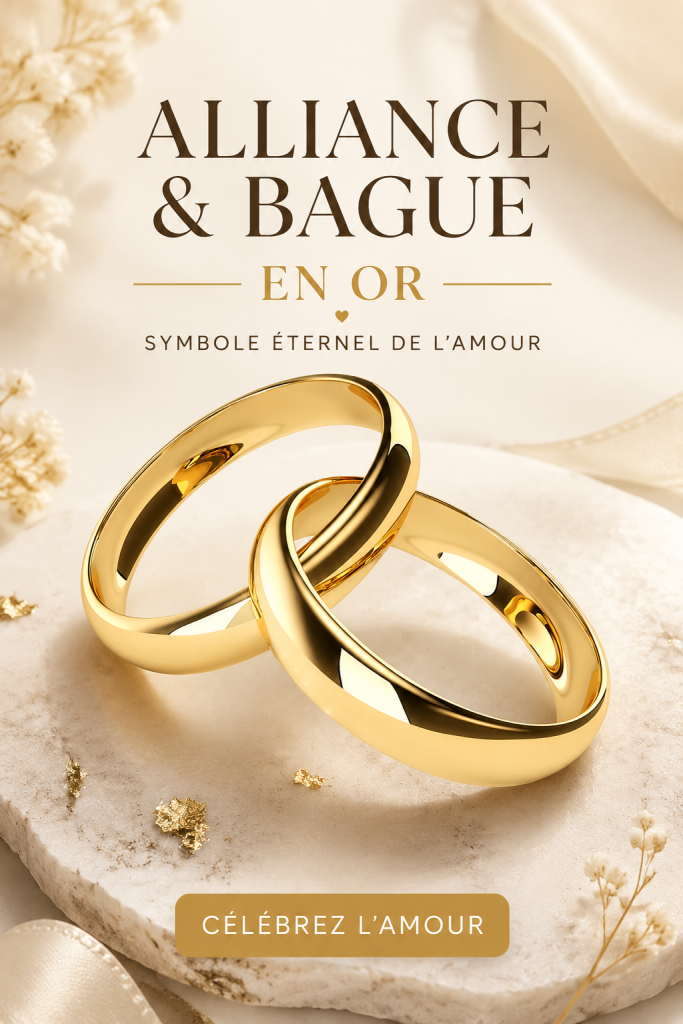 Bague de fiançailles en or avec un design élégant sur fond neutre.