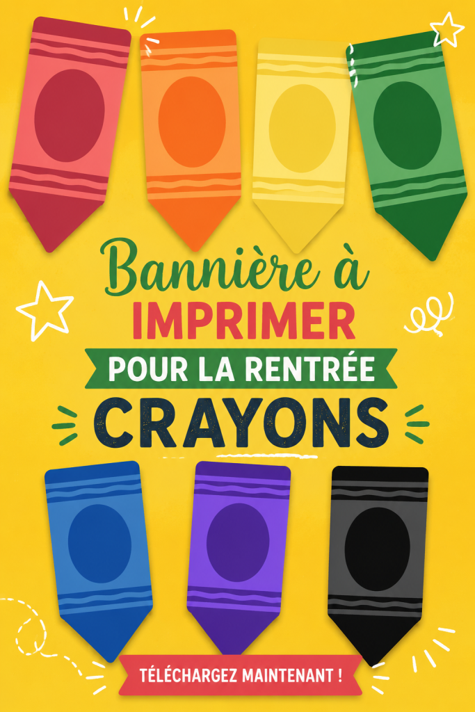 Bannière colorée de rentrée scolaire à imprimer, avec des crayons et un message joyeux.
