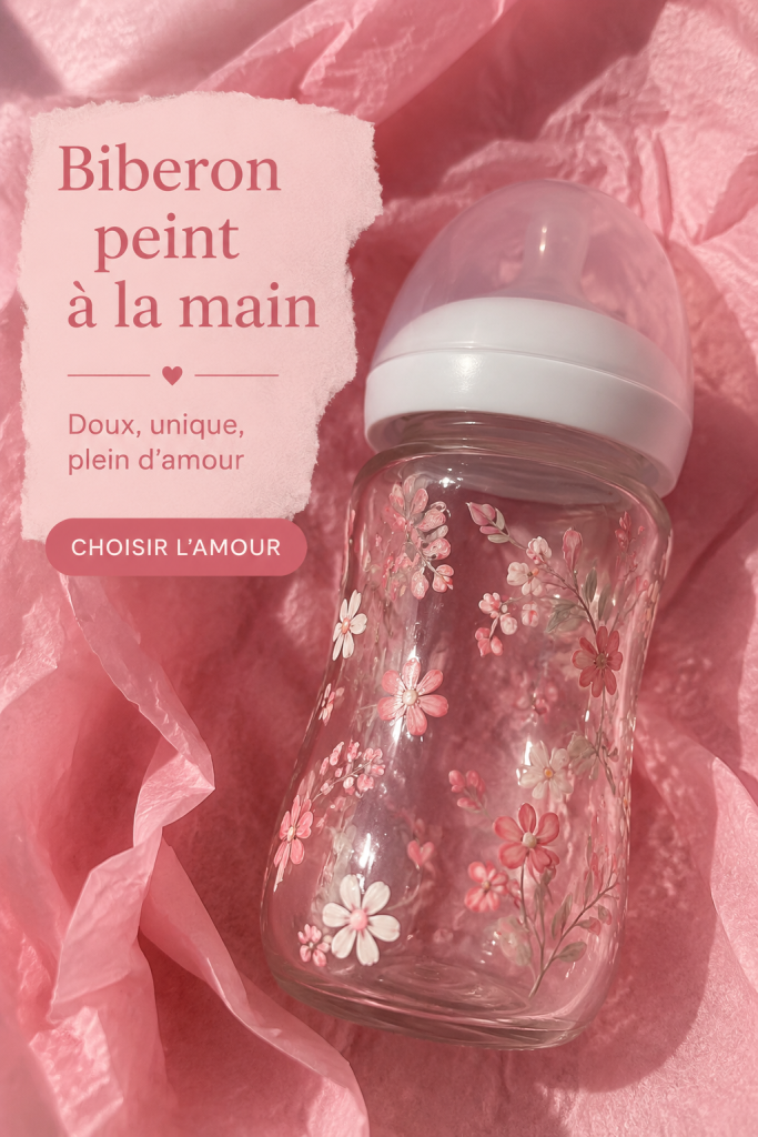Un biberon peint à la main avec des motifs colorés pour bébé