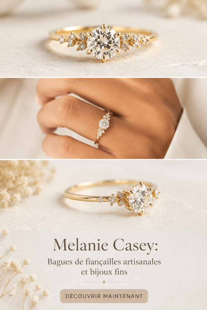 Bague de fiançailles artisanale de Mélanie Casey en première vue.
