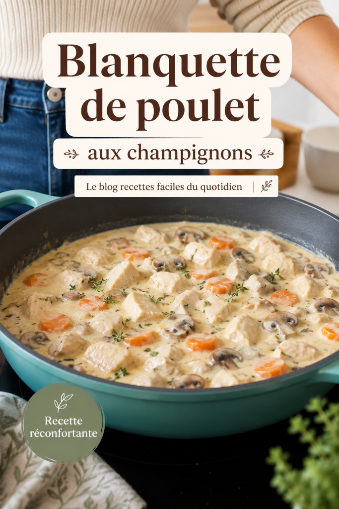 Blanquette de poulet aux champignons dans une assiette, prête à servir
