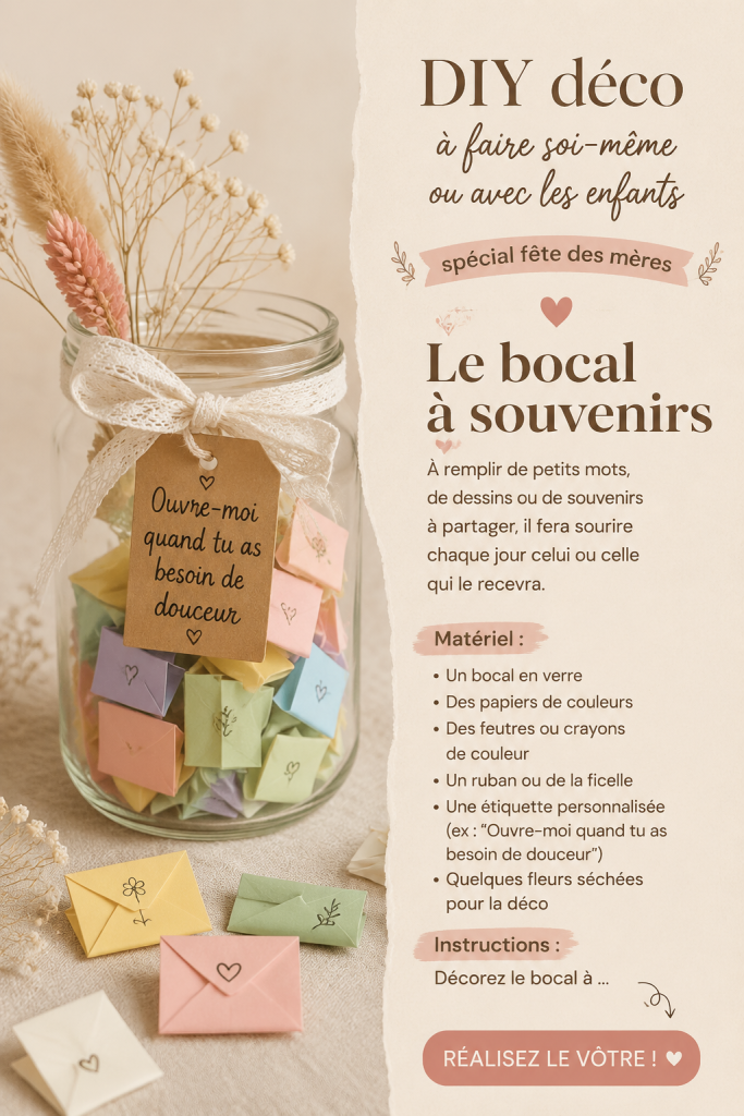 Bocal à souvenirs décoré avec des papiers colorés pour la fête des mères