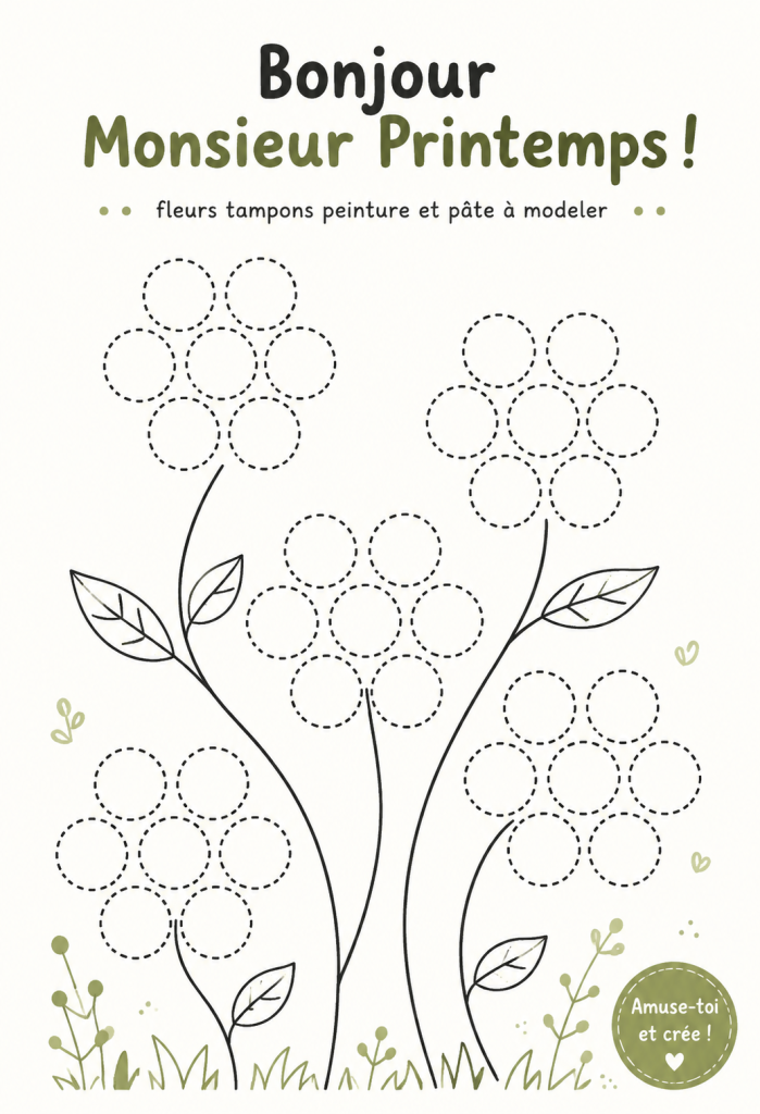 Création colorée avec fleurs, tampons et pâte à modeler