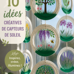 Bricolage nature avec des enfants, montrant des suncatchers colorés suspendus.