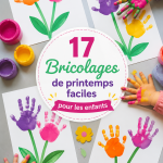 Enfants réalisant des bricolages printaniers avec de la colle et du papier coloré.