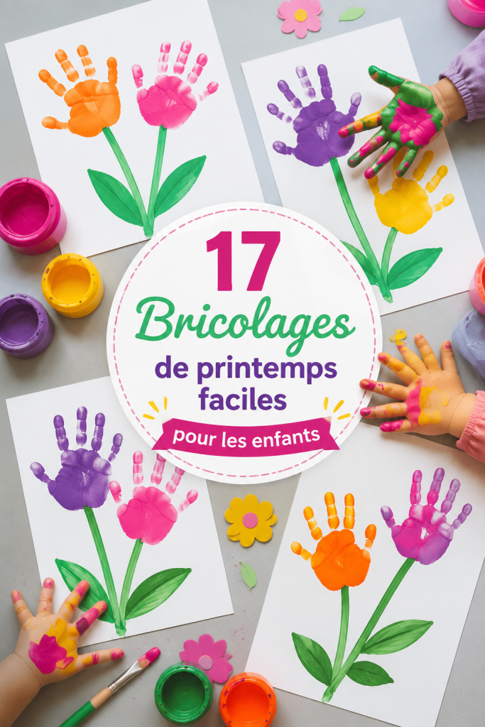 Enfants réalisant des bricolages printaniers avec de la colle et du papier coloré.