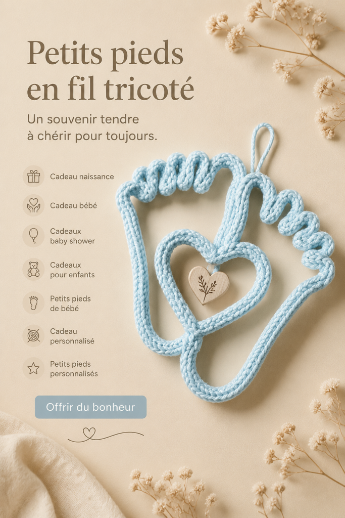 Petits pieds tricotés pour bébé, cadeau personnalisé