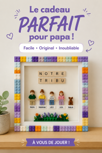 Un cadre décoré de briques LEGO pour un cadeau original.