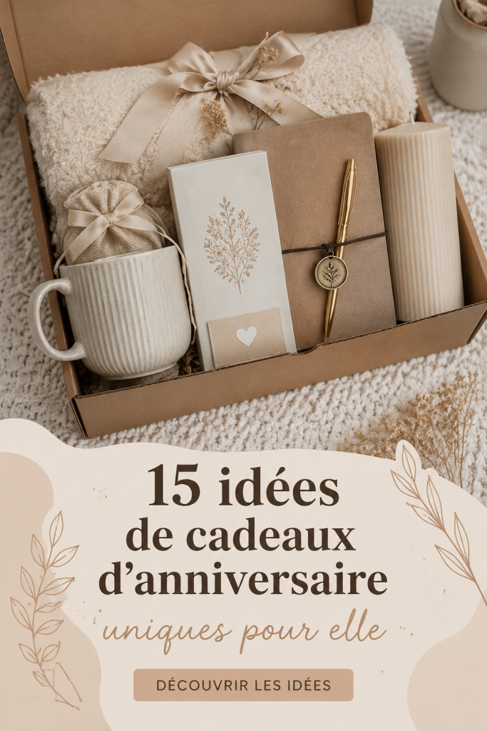 Cadeaux d'anniversaire uniques pour femme, présentés sur une table décorée