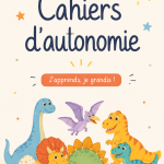 Un enfant souriant utilisant un cahier d'autonomie dans un environnement chaleureux.