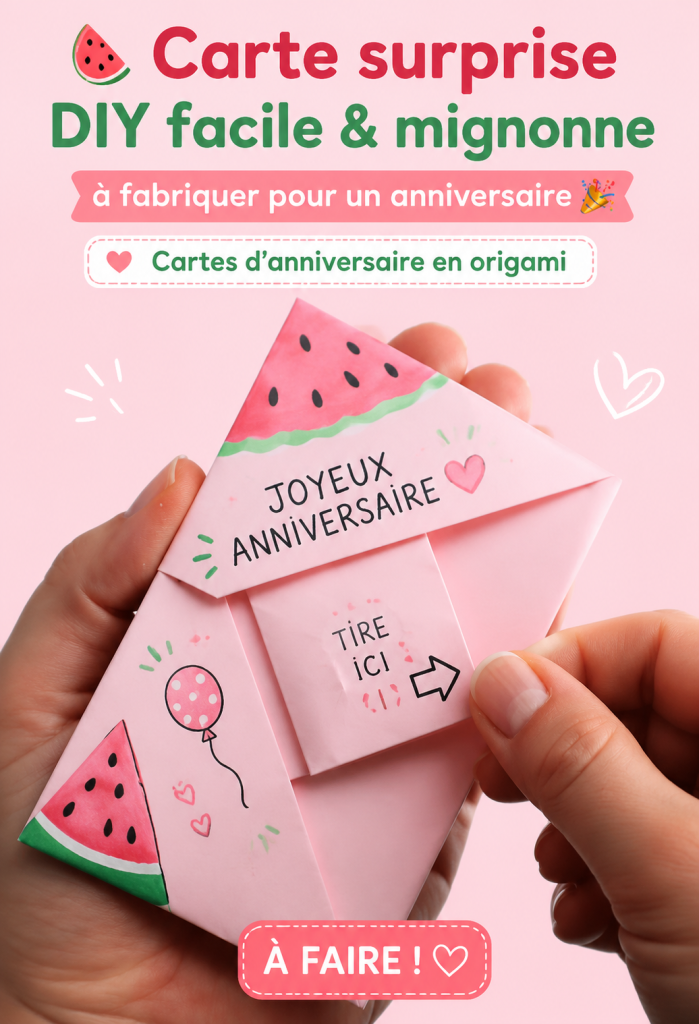 Carte d'anniversaire surprise en origami faite main, colorée et originale.