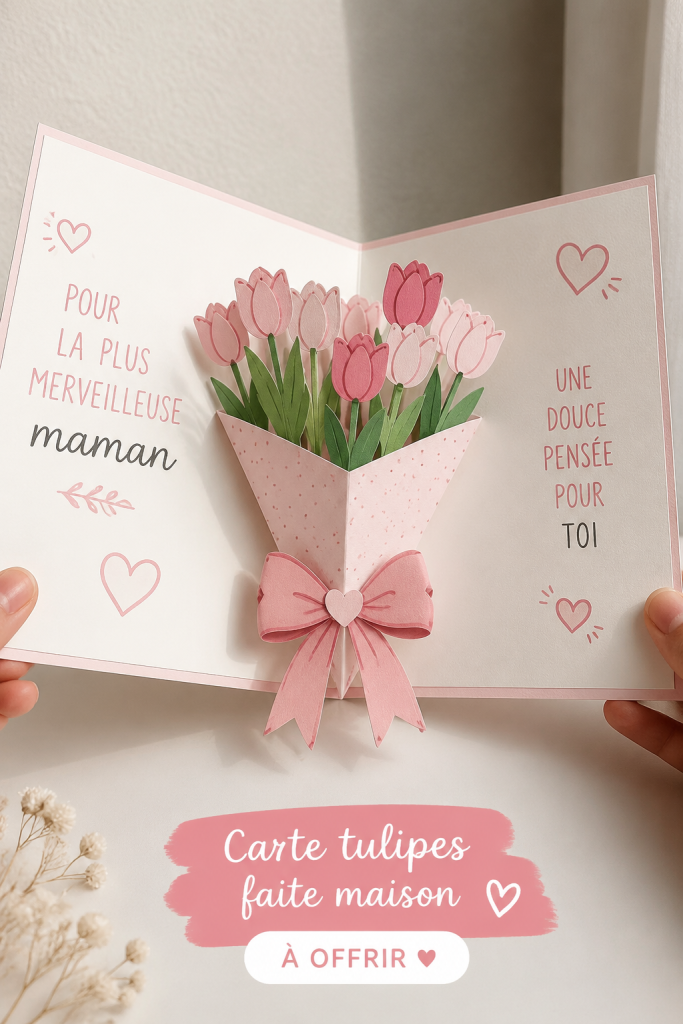 Carte cadeau tulipe réalisée à la main pour la fête des mères