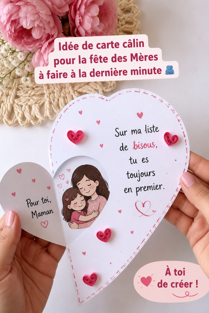 Exemple de carte câlin réalisée pour la fête des mères, mettant en avant une création DIY originale.