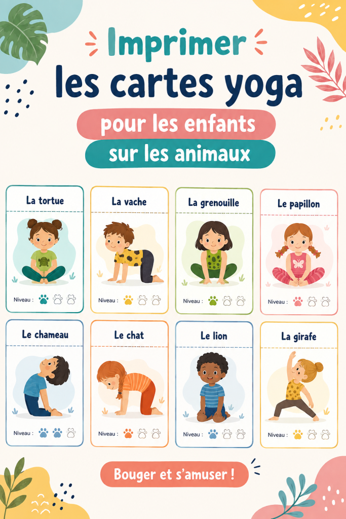 Cartes de yoga pour enfants avec illustrations d'animaux