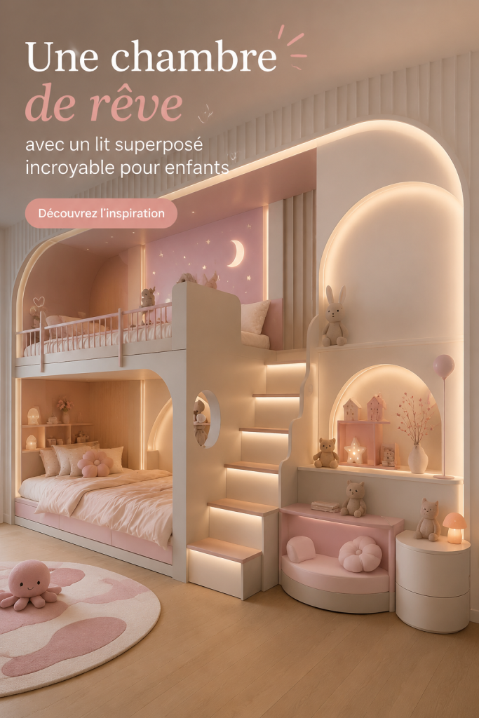 Chambre d'enfant aménagée avec un lit superposé moderne et coloré