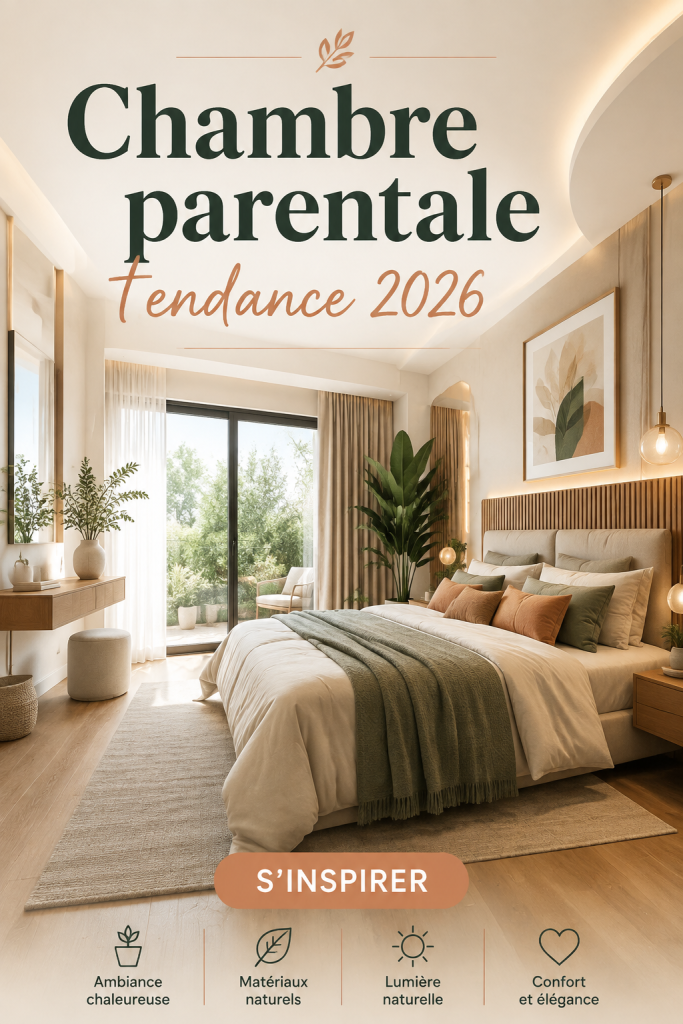 Chambre parentale moderne avec des couleurs tendances et un mobilier chaleureux