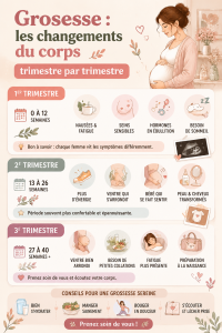 Évolution du corps d'une femme enceinte à travers les trimestres de la grossesse