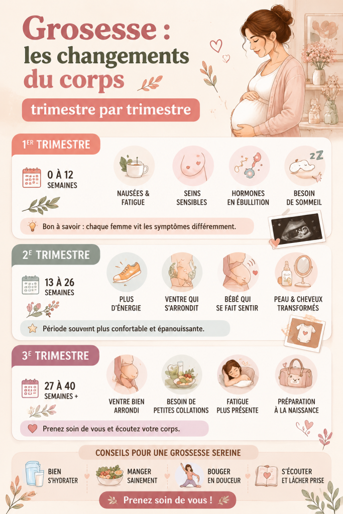 Évolution du corps d'une femme enceinte à travers les trimestres de la grossesse