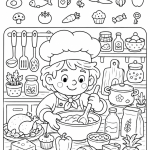 Un enfant joyeux cherchant des objets cachés à la maison, ambiance de jeu familial.