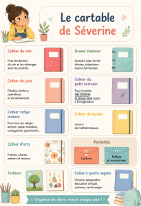 Un cartable coloré sur une table d'élèves, parfait pour la rentrée scolaire.