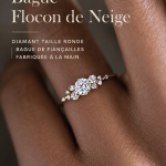 Bague d’engagement artisanale avec un diamant rond, élégante et unique.
