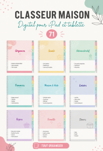 Classeur digital affiché sur un iPad avec des documents organisés