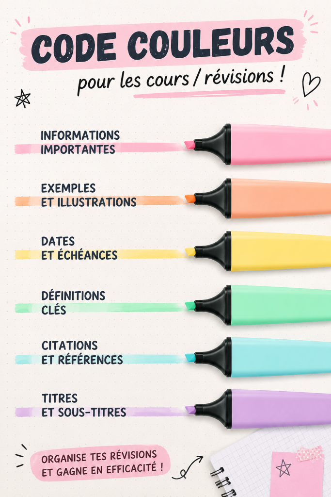 Image représentant un tableau avec un code couleur pour l'organisation des cours.