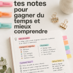 Études de notes colorées sur une table avec des surligneurs
