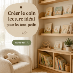 Coin lecture douillet pour enfants avec des livres colorés et des coussins