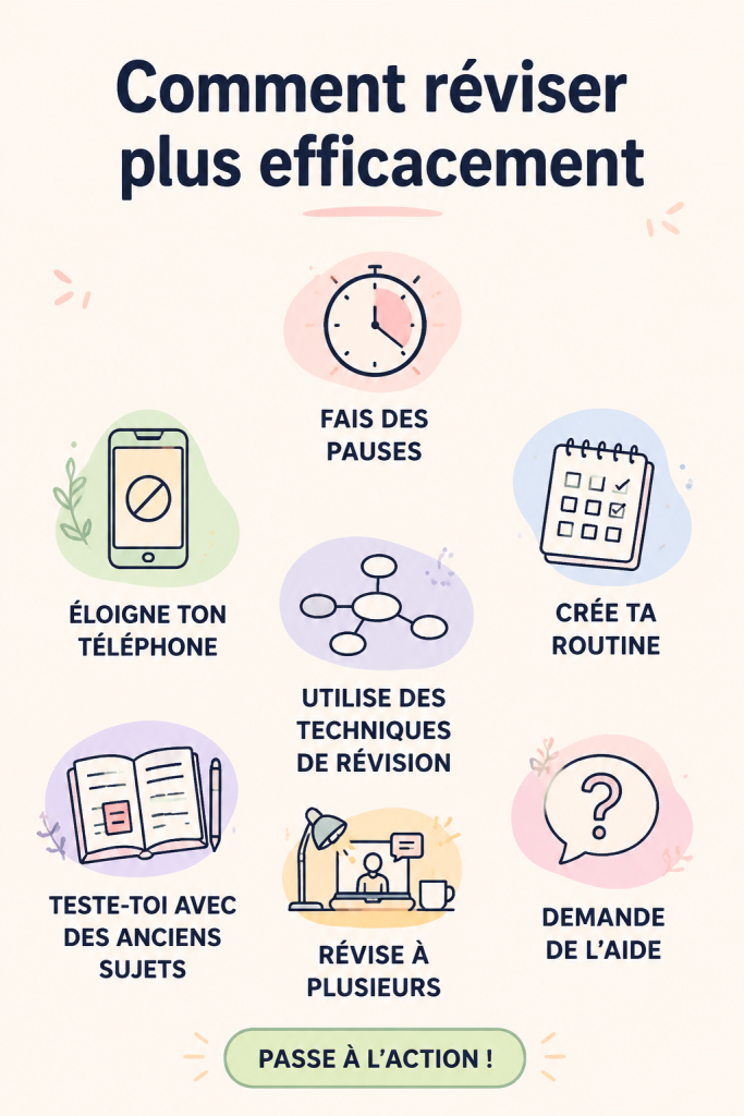 Élève concentré dans un espace de révision organisé