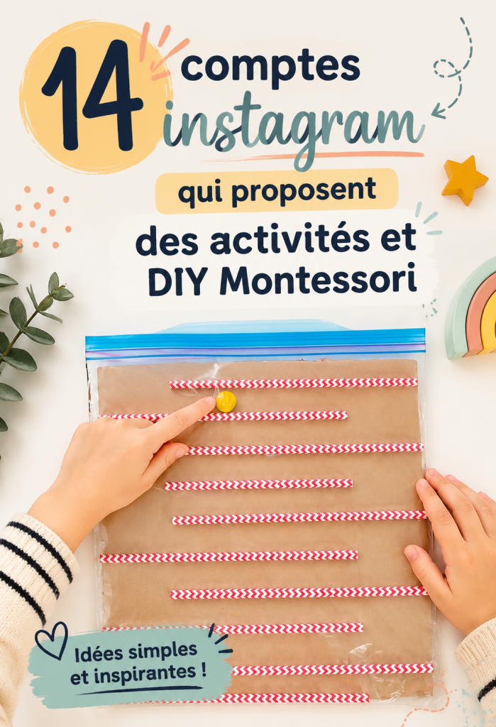 Un collage d'images de comptes Instagram proposant des activités DIY Montessori