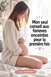 Femme enceinte souriante se tenant le ventre, exprimant la joie de la maternité.