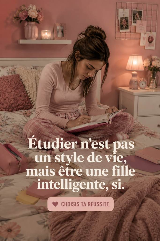 Une jeune femme studieuse entourée de livres, inspirant la curiosité et l'intelligence.
