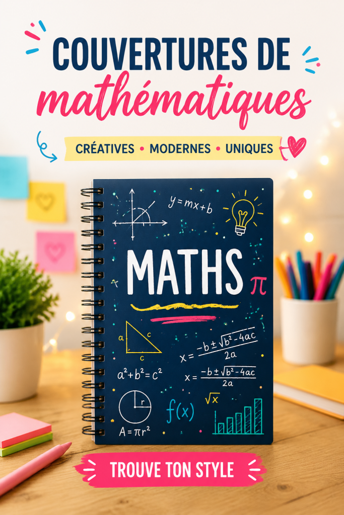Couverture de maths colorée avec des formules et graphiques