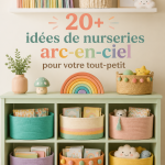 Chambre d'enfant décorée sur le thème de l'arc-en-ciel avec des couleurs vives et des motifs ludiques
