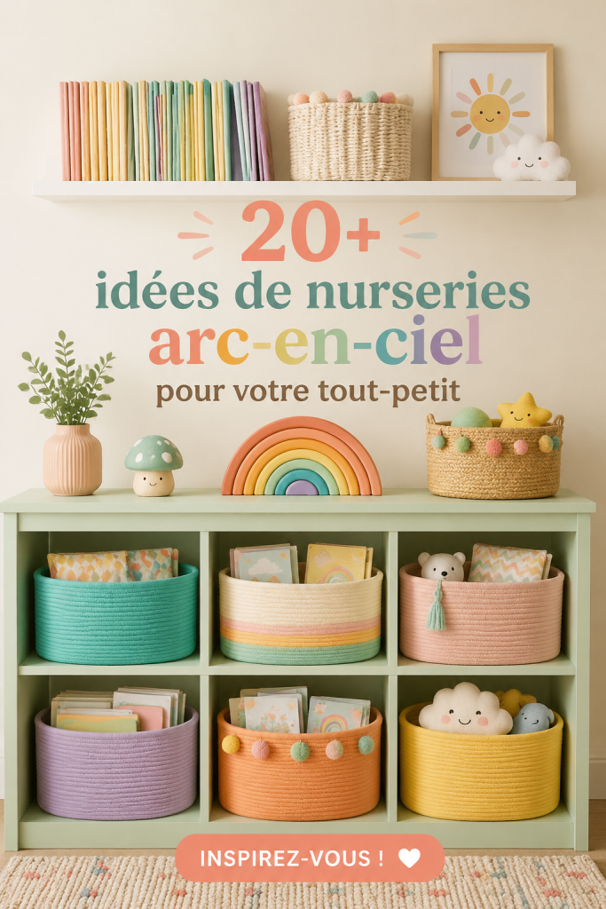 Chambre d'enfant décorée sur le thème de l'arc-en-ciel avec des couleurs vives et des motifs ludiques