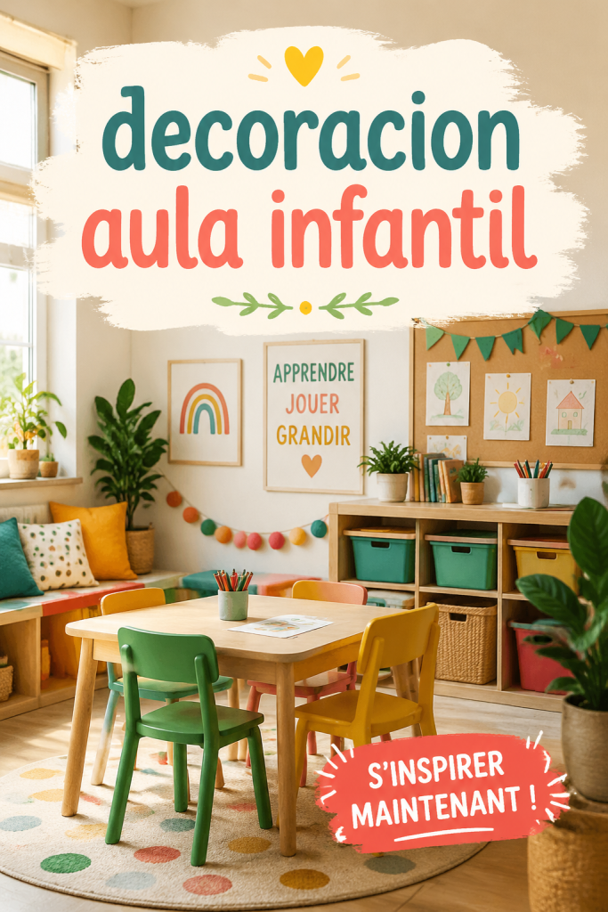 Salle de classe décorée avec des couleurs vives et des activités éducatives