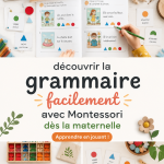 Un enfant utilisant des outils Montessori pour apprendre la grammaire de manière ludique.